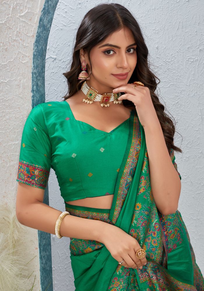 Premium Naylon Pashmina Saree with Rich Pallu & Heavy Jacquard Zahlari Work