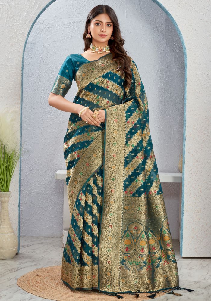 Elegant Organza Naylon Saree with Rich Pallu & Heavy Jacquard Zahlari Work