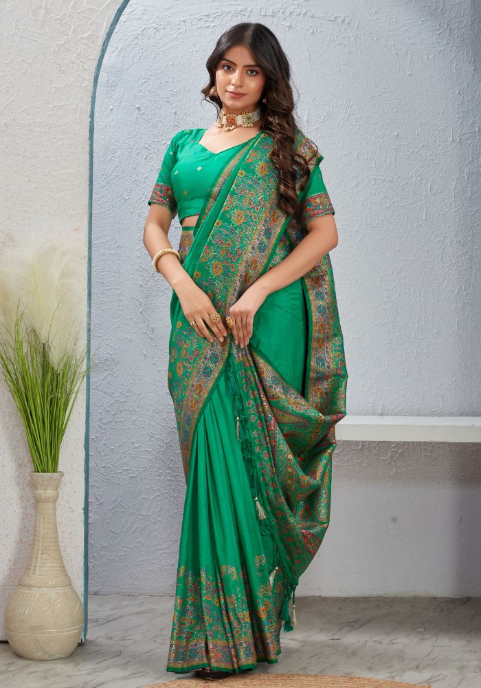 Premium Naylon Pashmina Saree with Rich Pallu & Heavy Jacquard Zahlari Work