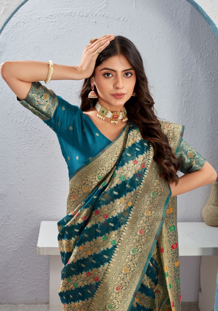 Elegant Organza Naylon Saree with Rich Pallu & Heavy Jacquard Zahlari Work