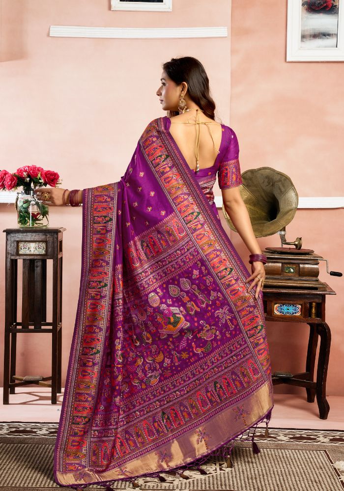 Royal Amethyst Naylon Pashmina Saree with Exquisite Zahlari & Jacquard Detailing