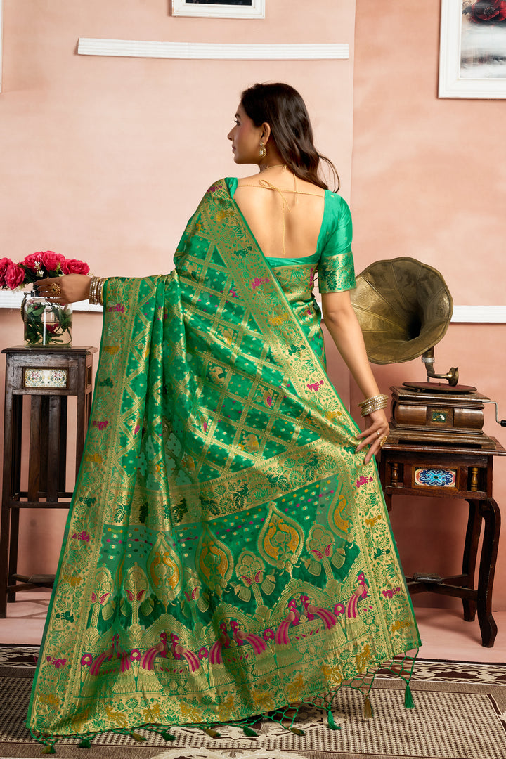 Verdant Royale Orgenza Naylon Saree with Opulent Jacquard Zahlari Pallu